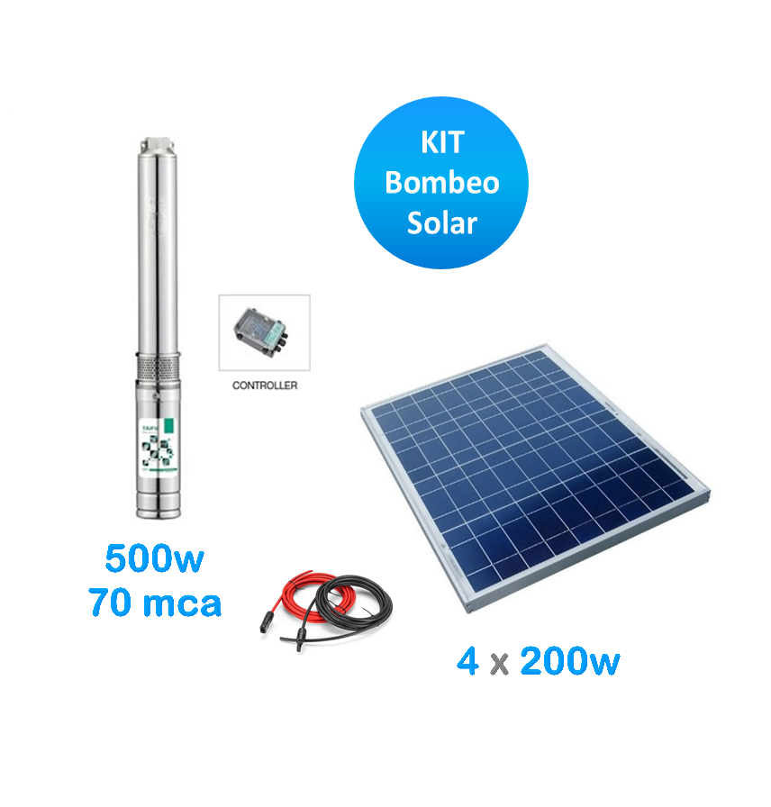 Kit Bombeo Solar Pozo Profundo 4 48V 2.3m3/hr 70mca 500W